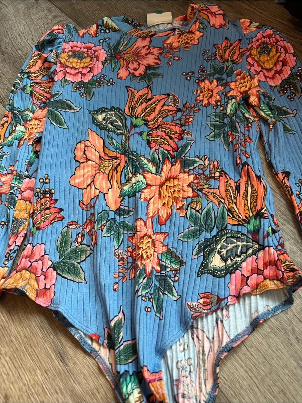 Farm Rio Puff Sleeve Printed Bodysuit, Size M